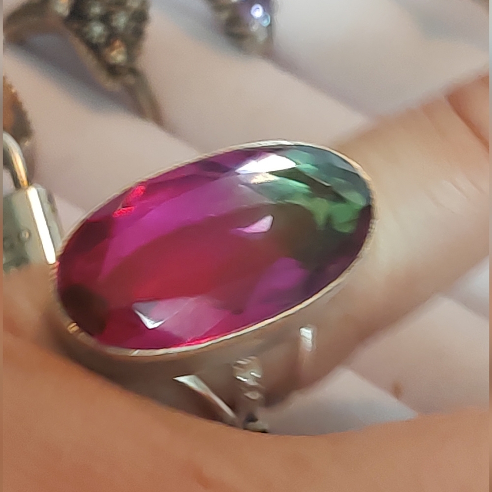Bi-Color Tourmaline Gemstone 925 Sterling Silver Jewelry Ring Size 6.5 - Picture 2 of 7